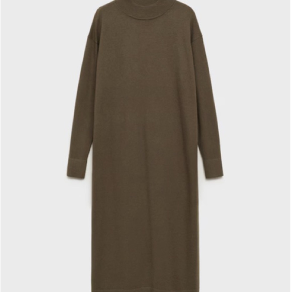 Mango Olive Green Long Sleeve Midi Sweater Dress